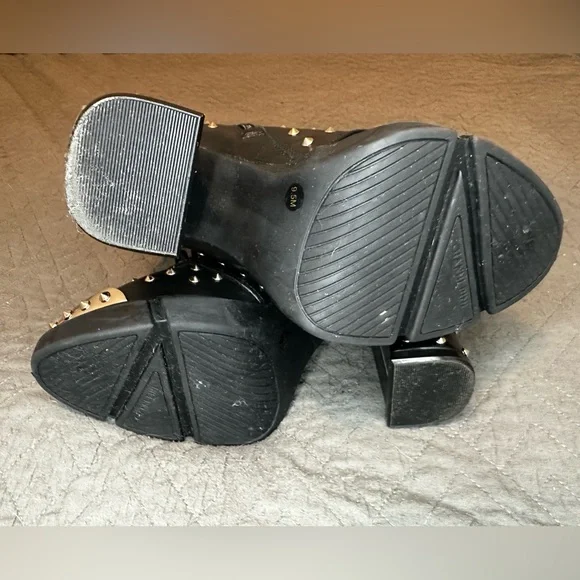 Gianni Bini Studded Lace Up Ankle Boots Black Block Heel Buckle Women’s 9.5 - Picture 10 of 11